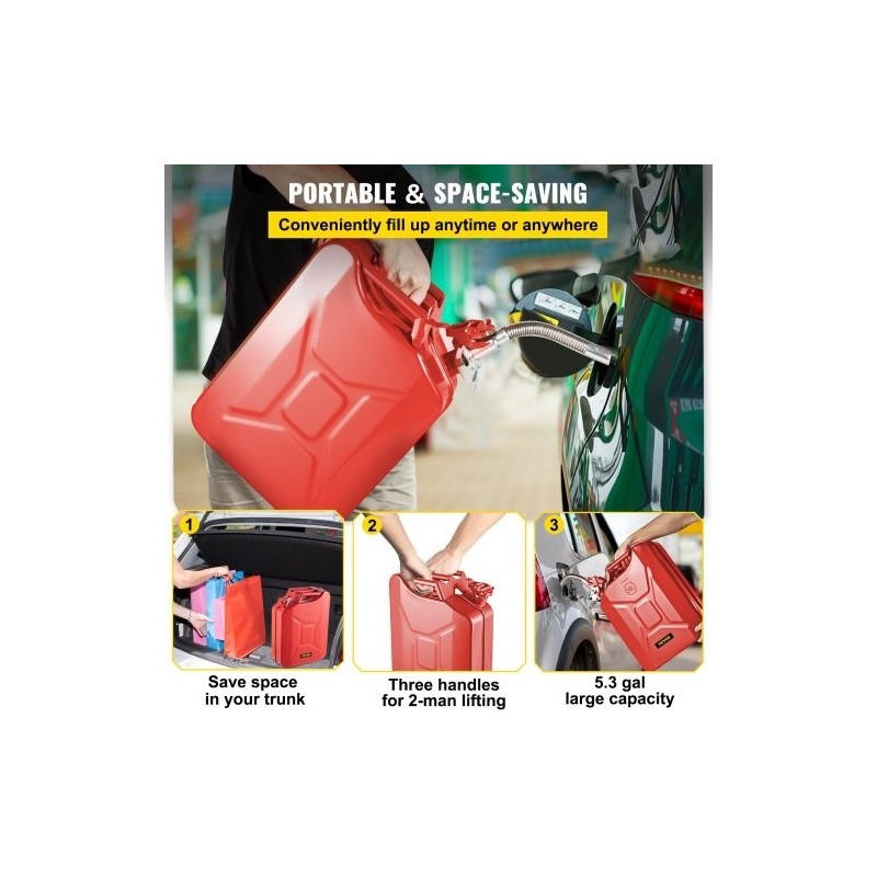 Teräksinen 20 l jerry-kanisteri 2 kpl punainen joustavalla kaatonokalla