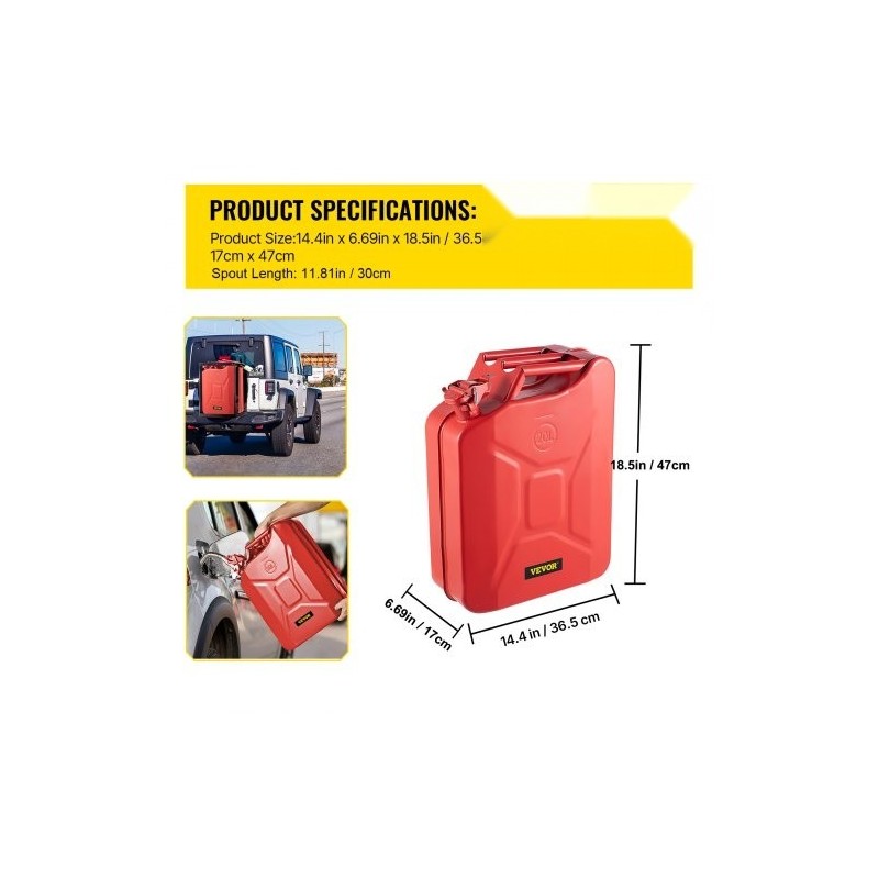 Teräksinen 20 l jerry-kanisteri 2 kpl punainen joustavalla kaatonokalla