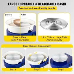 Savenvalantapyörä sähköinen 35 cm alumiinipyöröpöytä irrotettava allas jalkapoljin