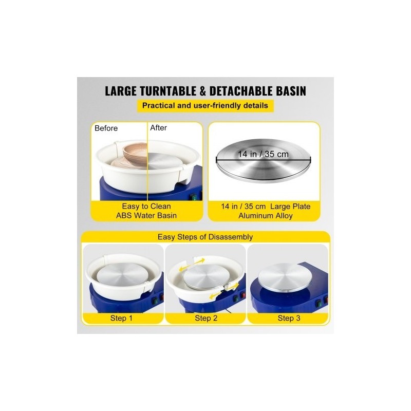 Savenvalantapyörä sähköinen 35 cm alumiinipyöröpöytä irrotettava allas jalkapoljin