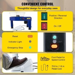 Savenvalantapyörä sähköinen 35 cm alumiinipyöröpöytä irrotettava allas jalkapoljin
