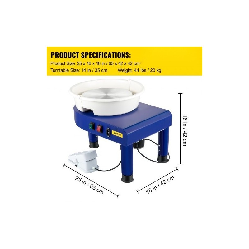 Savenvalantapyörä sähköinen 35 cm alumiinipyöröpöytä irrotettava allas jalkapoljin