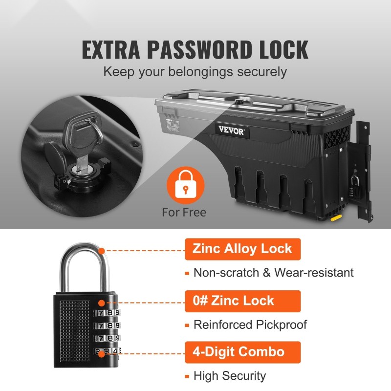 Lavan säilytyslaatikko ABS 25 L lukittava kääntyvä Ford F-150 2015–2021 matkustajan puoli