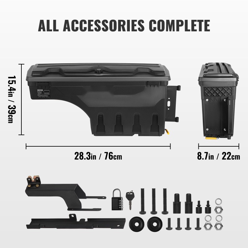 Lavan säilytyslaatikko ABS 25 L lukittava kääntyvä Ford F-150 2015–2021 matkustajan puoli