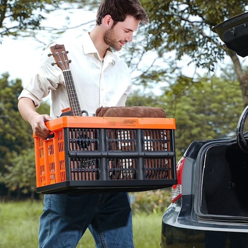 Taitettava PP-muovinen säilytyslaatikko 45L 3 kpl pinottava kantokahvoilla