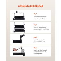 Muovinen 3-tasoinen apukärry kantavuus 226 kg 360 asteen kääntyvät pyörät 2 jarrua