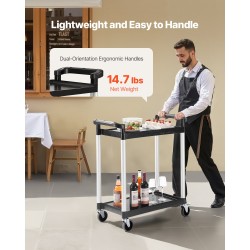 Käyttövaunu kaksitasoinen muovinen 136 kg kantavuus 4 kääntyvää pyörää 2 jarrulla