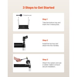 Käyttövaunu kaksitasoinen muovinen 136 kg kantavuus 4 kääntyvää pyörää 2 jarrulla