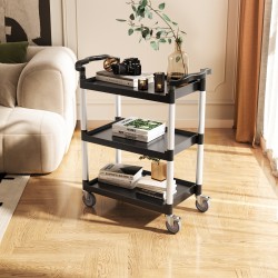 Käyttövaunu kaksitasoinen muovinen 136 kg kantavuus 4 kääntyvää pyörää 2 jarrulla