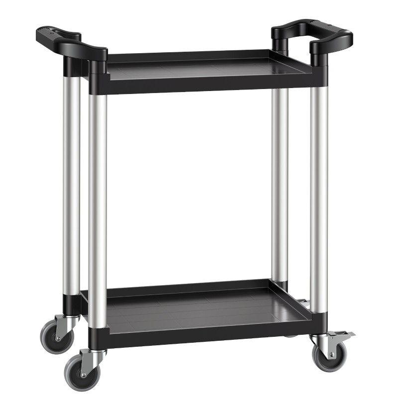 Käyttövaunu kaksitasoinen muovinen 136 kg kantavuus 4 kääntyvää pyörää 2 jarrulla