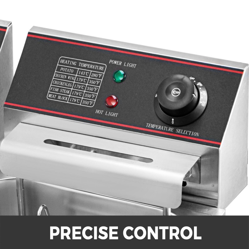 Kaksialtainen sähköinen rasvakeitin ruostumattomasta teräksestä 12 l 5000W ammattikäyttöön