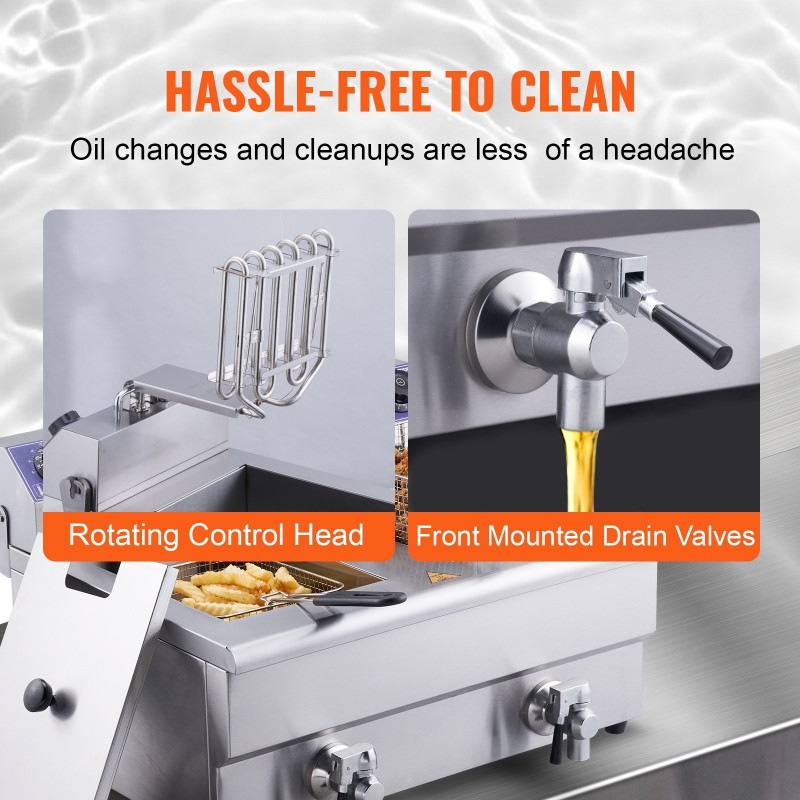 Sähköinen pöytämallinen rasvakeitin kaksi erillistä paistoallasta 6000 wattia säädettävä lämpötila ammattikeittiöön