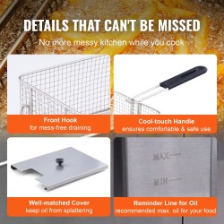 Sähköinen pöytämallinen rasvakeitin kaksi erillistä paistoallasta 6000 wattia säädettävä lämpötila ammattikeittiöön