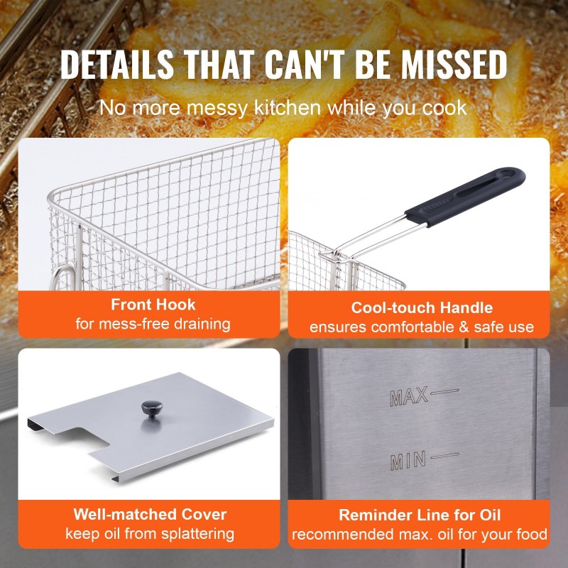 Sähköinen pöytämallinen rasvakeitin kaksi erillistä paistoallasta 6000 wattia säädettävä lämpötila ammattikeittiöön