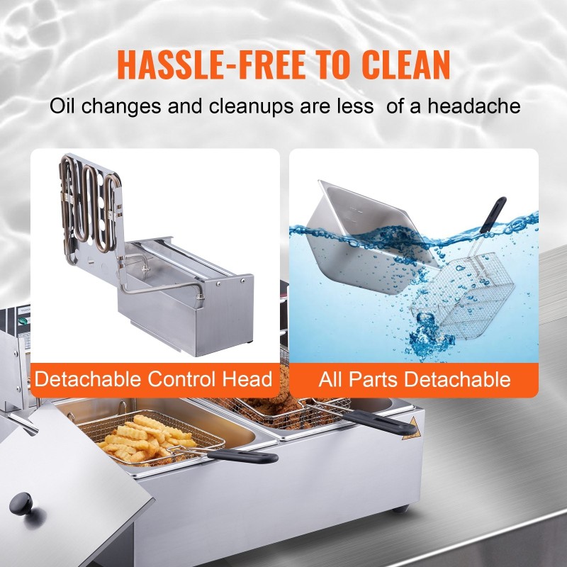 Pöytämallinen sähköinen rasvakeitin kaksi irrotettavaa säiliötä termostaattiohjaus ravintoloihin