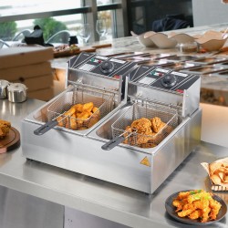 Pöytämallinen sähköinen rasvakeitin kaksi irrotettavaa säiliötä termostaattiohjaus ravintoloihin