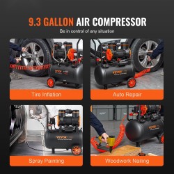 Ilmakompressori öljytön 35,2 litran säiliö 1800 wattia käyntiääni 70 desibeliä pyörillä