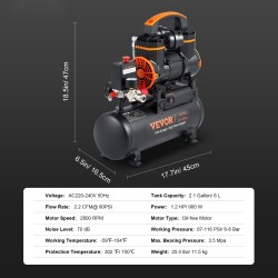 Öljytön ilmakompressori 8 l säiliöllä 900 W 2,2 CFM 70 dB