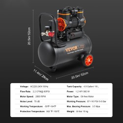 Ilmakompressori öljytön 18,2 l 900 W työpaine 6-8 bar melutaso 70 dB