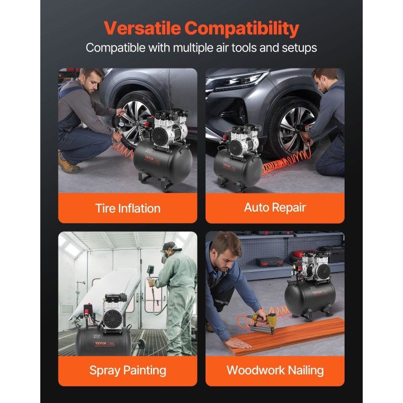 Vaakasuuntainen ilmakompressori terässäiliö 40 L 2 hv öljytön suurin paine 125 PSI