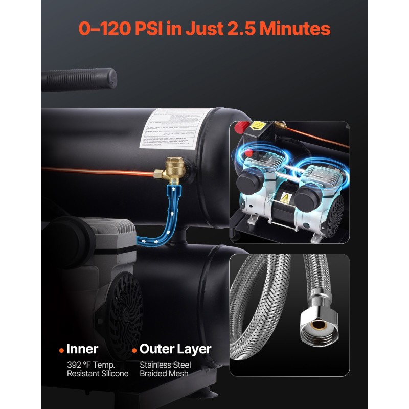 Vaakamallinen öljytön ilmakompressori terässäiliö 18 l 1 hv hiljainen