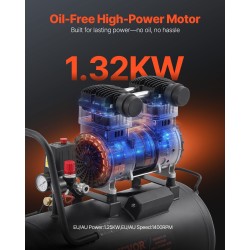 Vaakasuuntainen öljytön ilmakompressori teräs 60 l säiliö 2 hv 125 psi