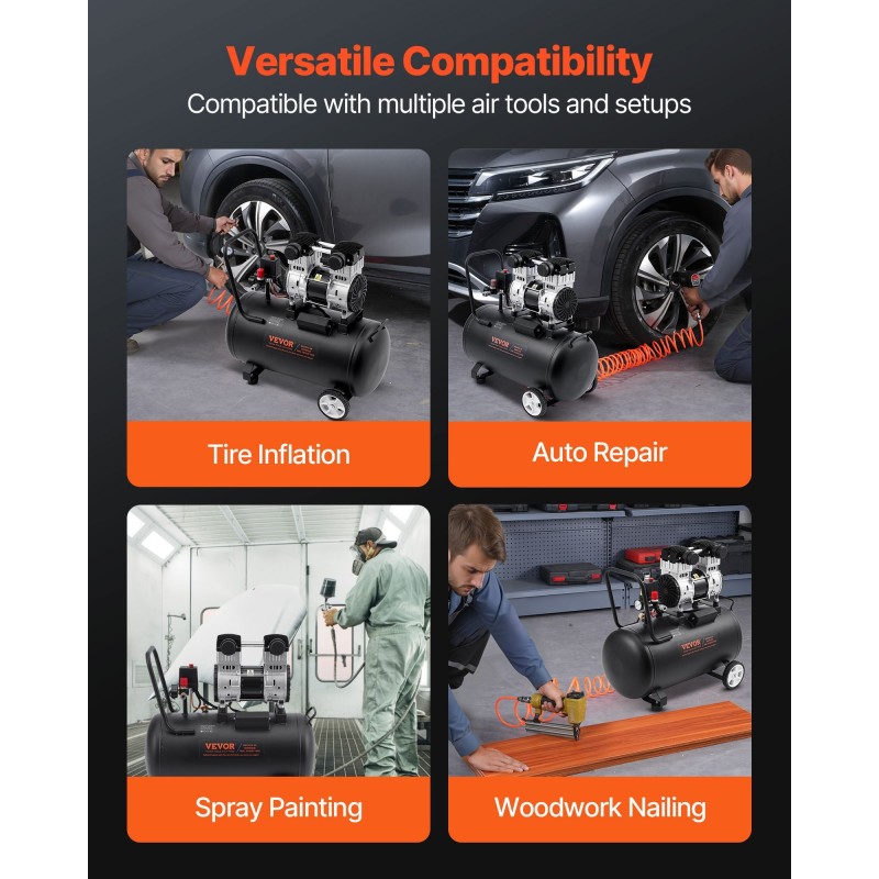 Vaakasuuntainen öljytön ilmakompressori teräs 60 l säiliö 2 hv 125 psi