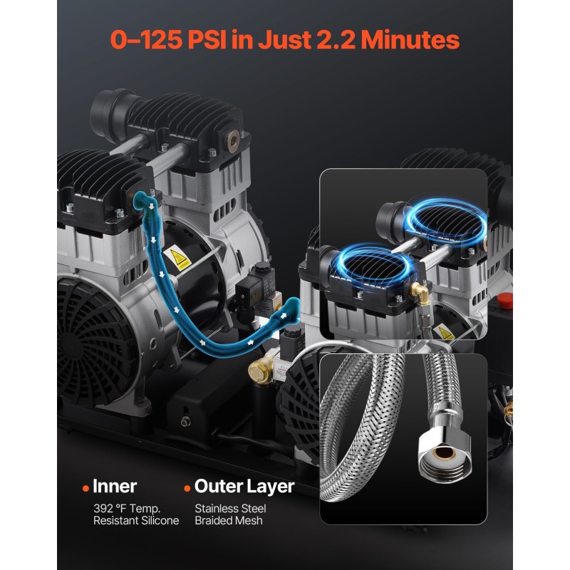 Vaakasuuntainen öljytön ilmakompressori 75 litran terässäiliöllä 4 hv