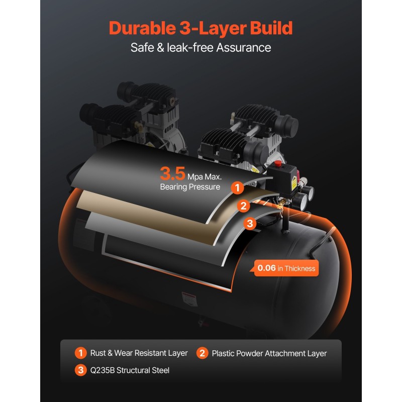 Vaakasuuntainen öljytön ilmakompressori 75 litran terässäiliöllä 4 hv