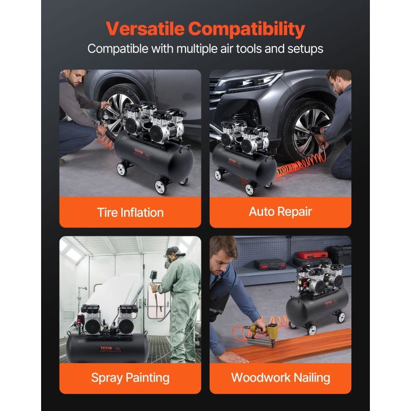 Vaakasuuntainen öljytön ilmakompressori 75 litran terässäiliöllä 4 hv