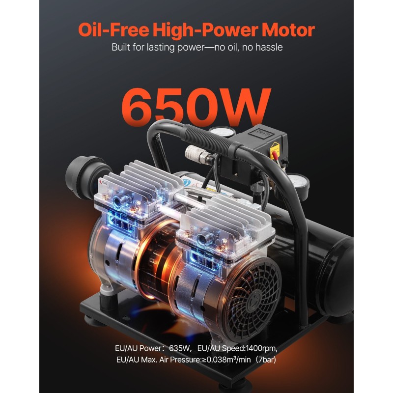 Öljytön teräksinen ilmakompressori 4 l 1 hv 7 bar renkaiden täyttöön