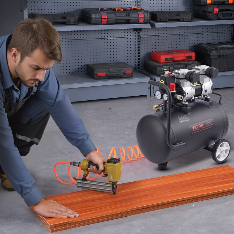 Öljytön ilmakompressori 30 l terässäiliö 1 hv hiljainen pyörillä