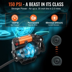 Ilmakompressori 12 V ajoneuvoon asennettava 150 PSI 100 l/min renkaiden täyttöön maastoajoneuvoille