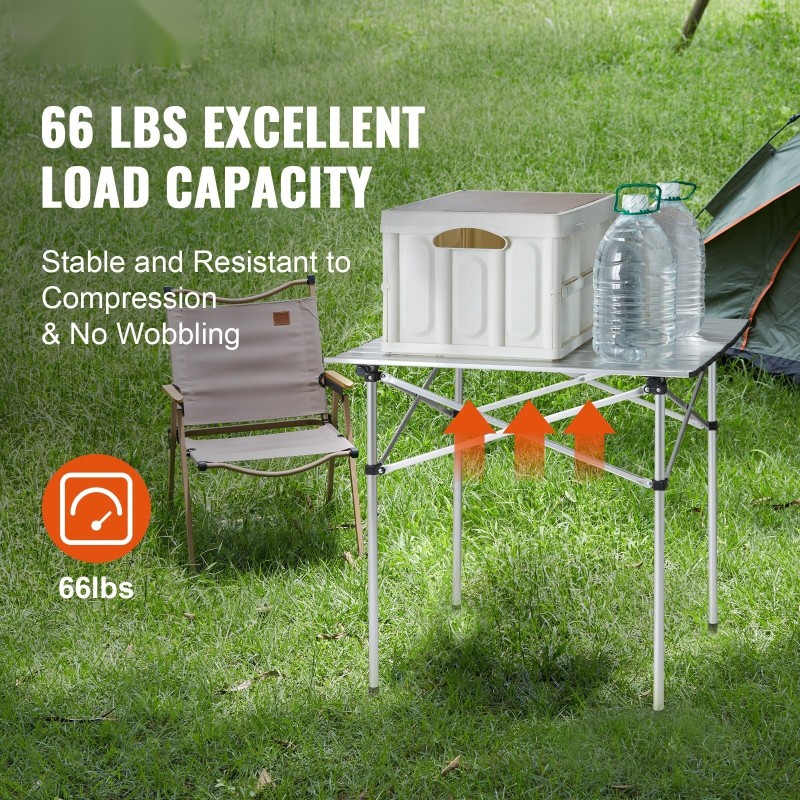 Kokoontaitettava retkipöytä alumiinipöytätaso teräsputkirunko 705x700 mm ulkokäyttöön