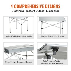 Kokoontaitettava retkipöytä alumiinipöytätaso teräsputkirunko 705x700 mm ulkokäyttöön