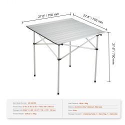 Kokoontaitettava retkipöytä alumiinipöytätaso teräsputkirunko 705x700 mm ulkokäyttöön