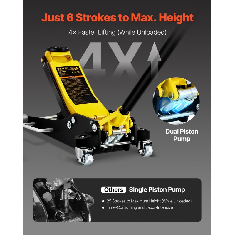 Matalaprofiilinen tunkki alumiini ja teräs 2,5 t kaksoispumpulla 95–475 mm