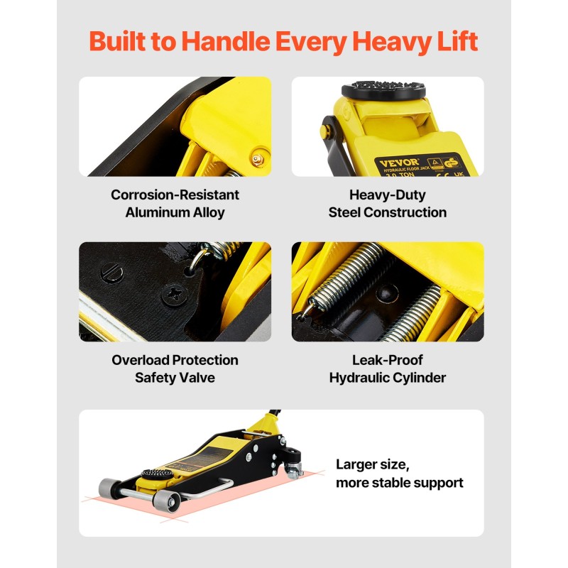 Matalaprofiilinen tunkki alumiini ja teräs 2,5 t kaksoispumpulla 95–475 mm
