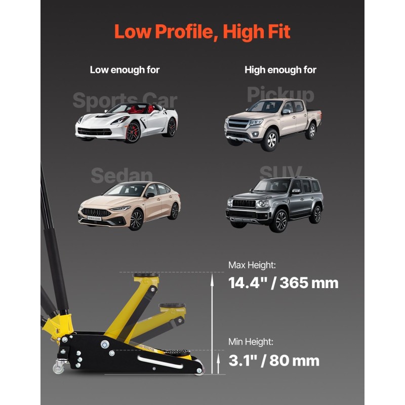 Hallitunkki matalaprofiilinen 1,5 tonnia alumiini ja teräs 80–365 mm kaksoismäntäpumppu