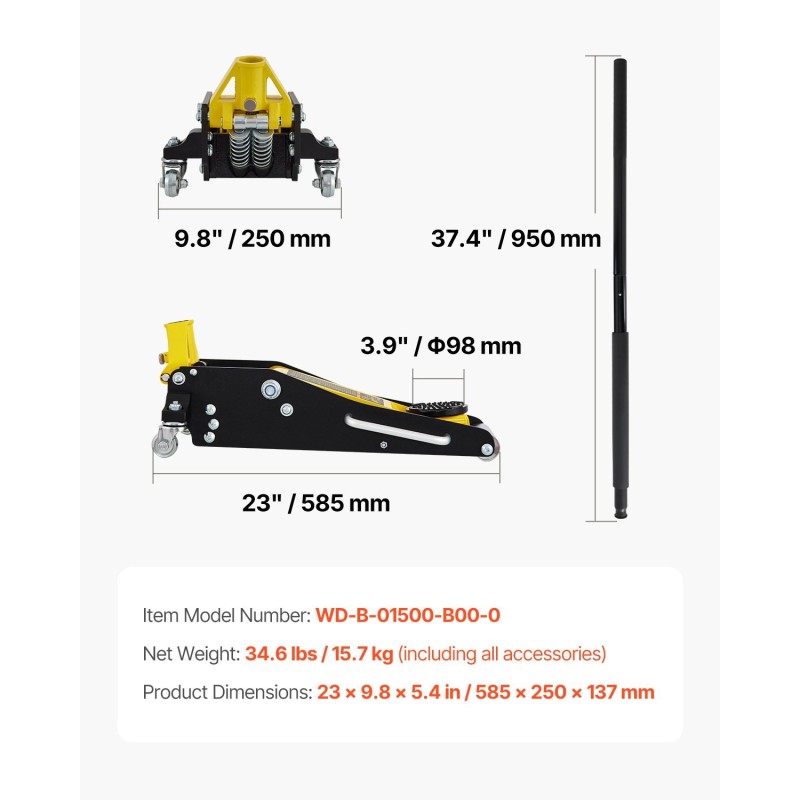 Hallitunkki matalaprofiilinen 1,5 tonnia alumiini ja teräs 80–365 mm kaksoismäntäpumppu