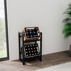 Tyylikäs juomalaatikoiden säilytysteline eri kokoja ja värejä