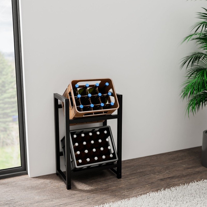 Tyylikäs juomalaatikoiden säilytysteline eri kokoja ja värejä