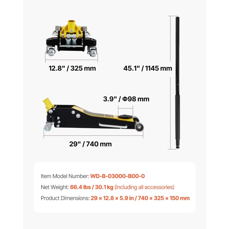 Hydraulinen matalaprofiilinen hallitunkki 3 tonnia alumiini ja teräs kaksoispumpulla 90–500 mm