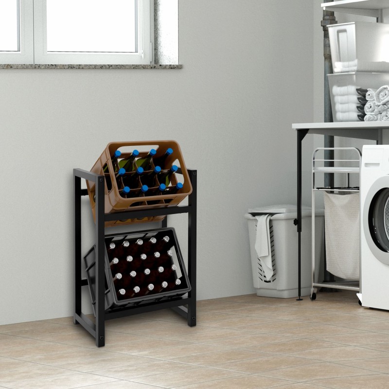 Tyylikäs juomalaatikoiden säilytysteline eri kokoja ja värejä