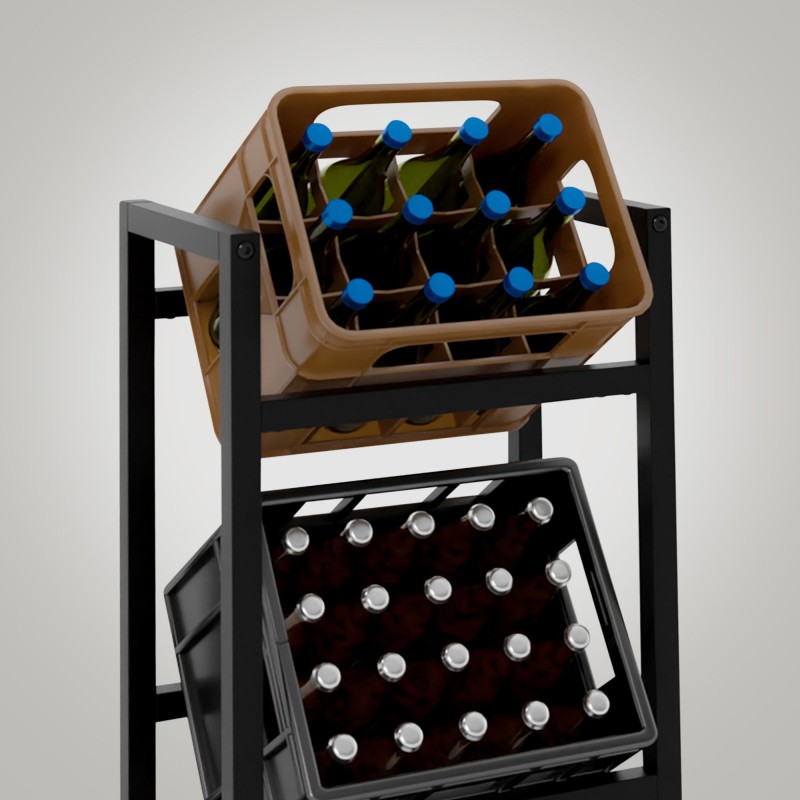 Tyylikäs juomalaatikoiden säilytysteline eri kokoja ja värejä