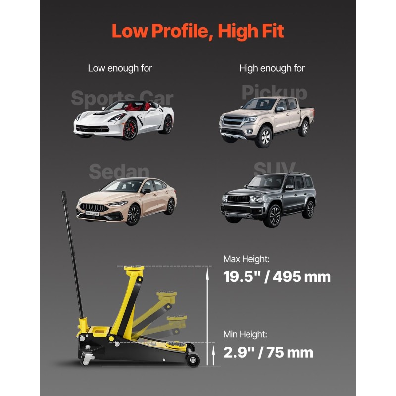 Lattiatunkki teräs 2,5 tonnia matalaprofiilinen nostokorkeus 75–495 mm kaksoispumppu leveä nostotyyny