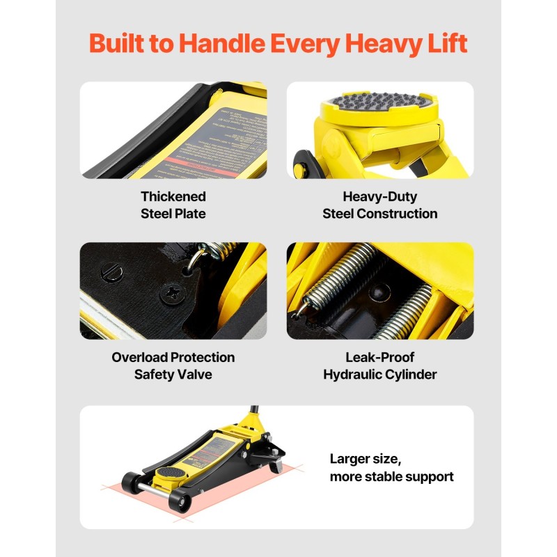 Lattiatunkki teräs 2,5 tonnia matalaprofiilinen nostokorkeus 75–495 mm kaksoispumppu leveä nostotyyny