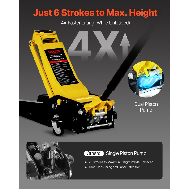 Matalaprofiilinen teräslattiatunkki neljä tonnia nostokorkeus 100–545 mm kaksoismäntäinen pikanosto