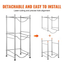 Vesikanisteriteline rautainen 3-tasoinen yksirivinen kolmelle pullolle hopeanvärinen