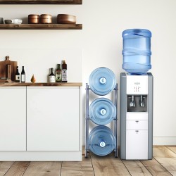 Vesikanisteriteline rautainen 3-tasoinen yksirivinen kolmelle pullolle hopeanvärinen